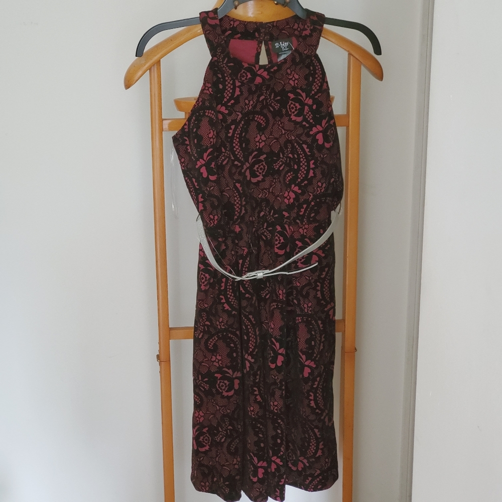 2-Hip by Wrapper Red Black Lace Dress with Belt 16